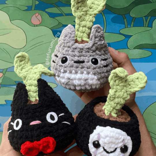 comprar amigurumi pronto studio ghibli totoro jiji no face decoração vaso